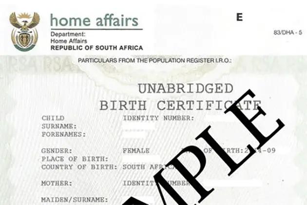 SA Unabridged Birth Certificate