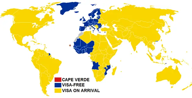 Cape Verde Visa Exemption Map