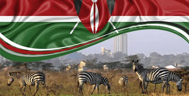 Kenya Flag Over Nairobi National Park