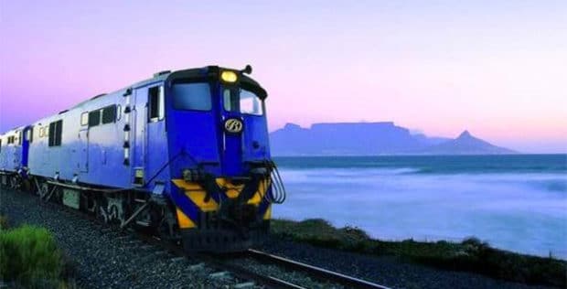 The Blue Train with Table Mountain in the background