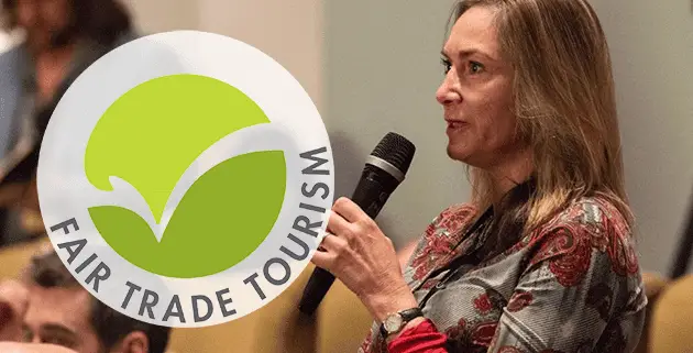 Jane Edge speaking at a Fair Trade Tourism presentation