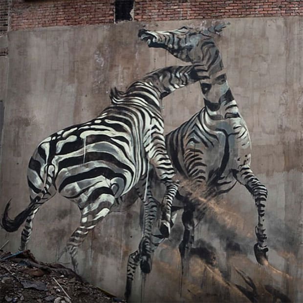 Graffiti of zebra in Johannesburg by street artist Faith47