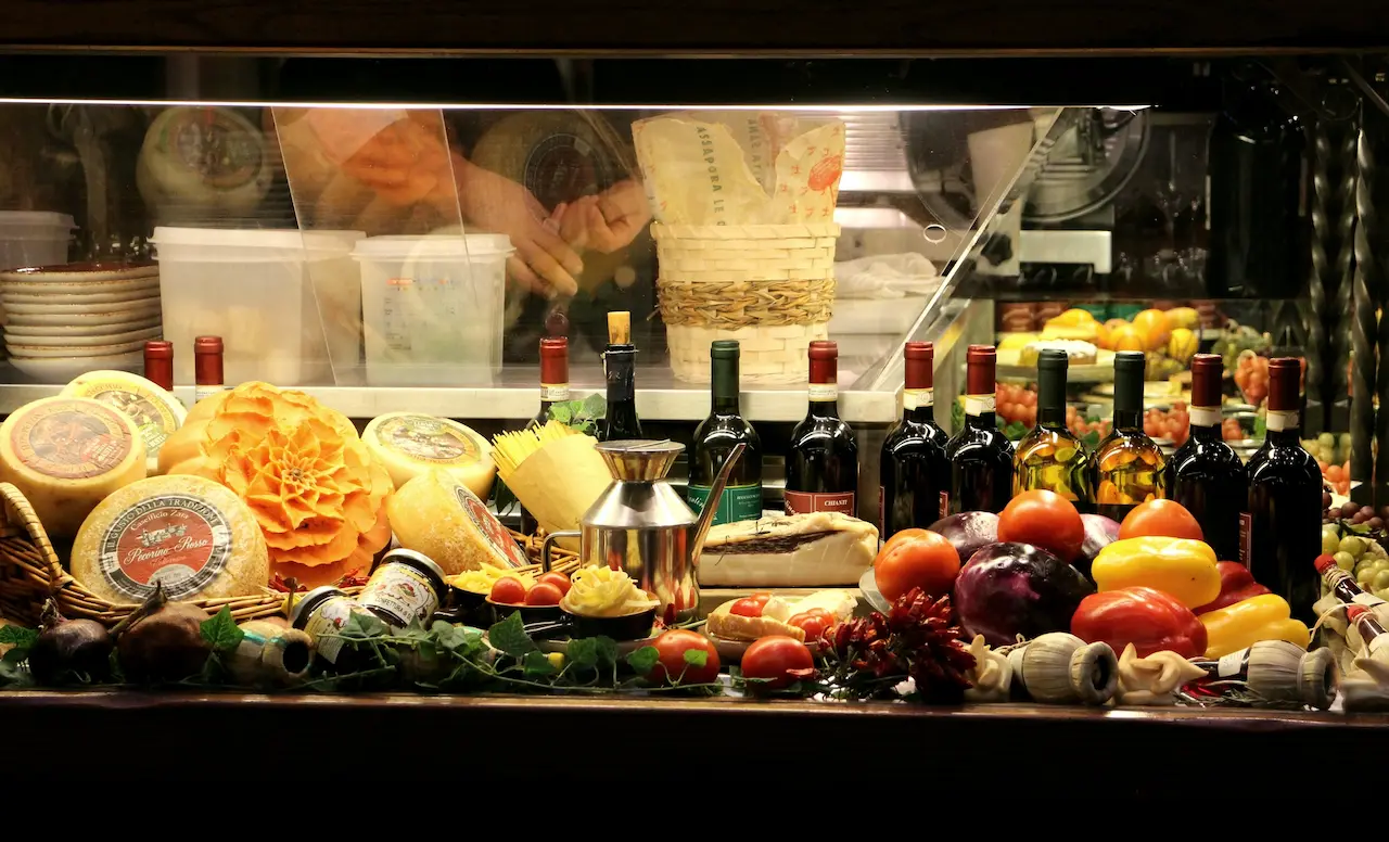 Tuscan Menu with Traditional Food and Chianti Red Wine