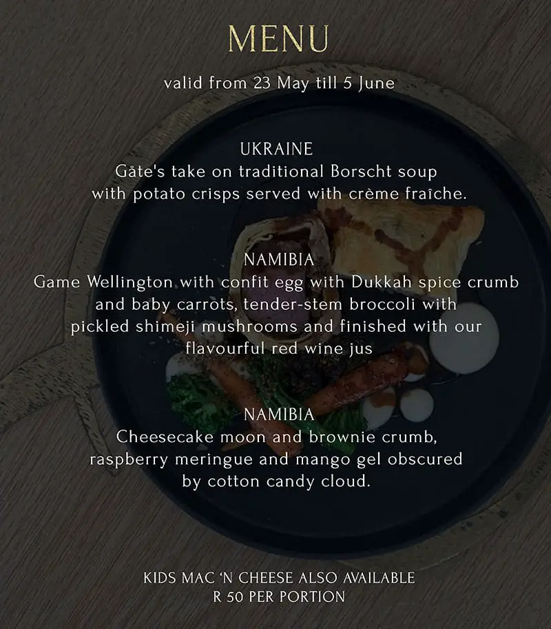 Gate at Quoin Rock take-away menu