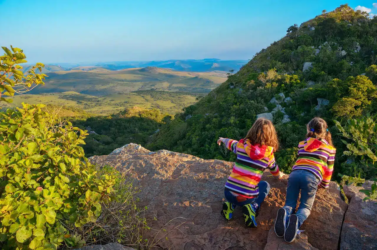 Kids Looking From Mountain Viewpoint Vacation in South Africa