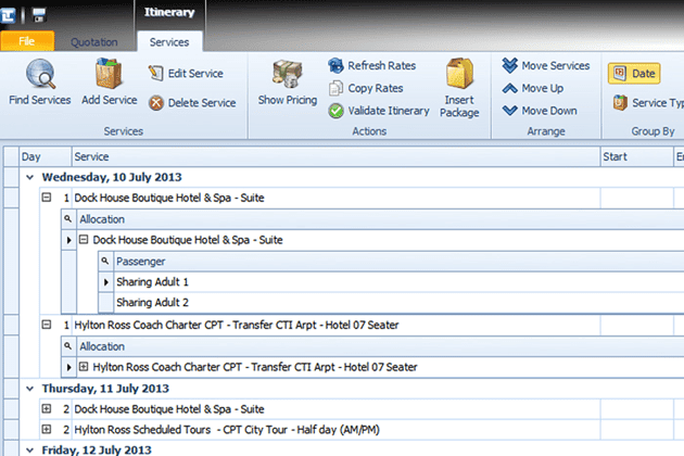 screenshot of tour operator software